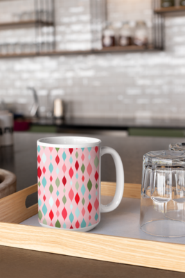 12oz Coffee Mug Retro Streamers Cherry Pie Print on Pinky Pink. High-quality sublimation inks on ceramic mug. Mid Century Modern M - image2